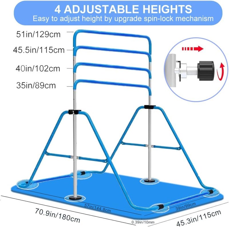 ZUETK Expandable Gymnastics Bar for Kids, Adjustable Height Junior Training Kip Bar, Folding Gymnastic Horizontal Bars Monkey Bar, Home Gym Equipment for Kid Gymnasts, Child, Girl, Boy - Image 4